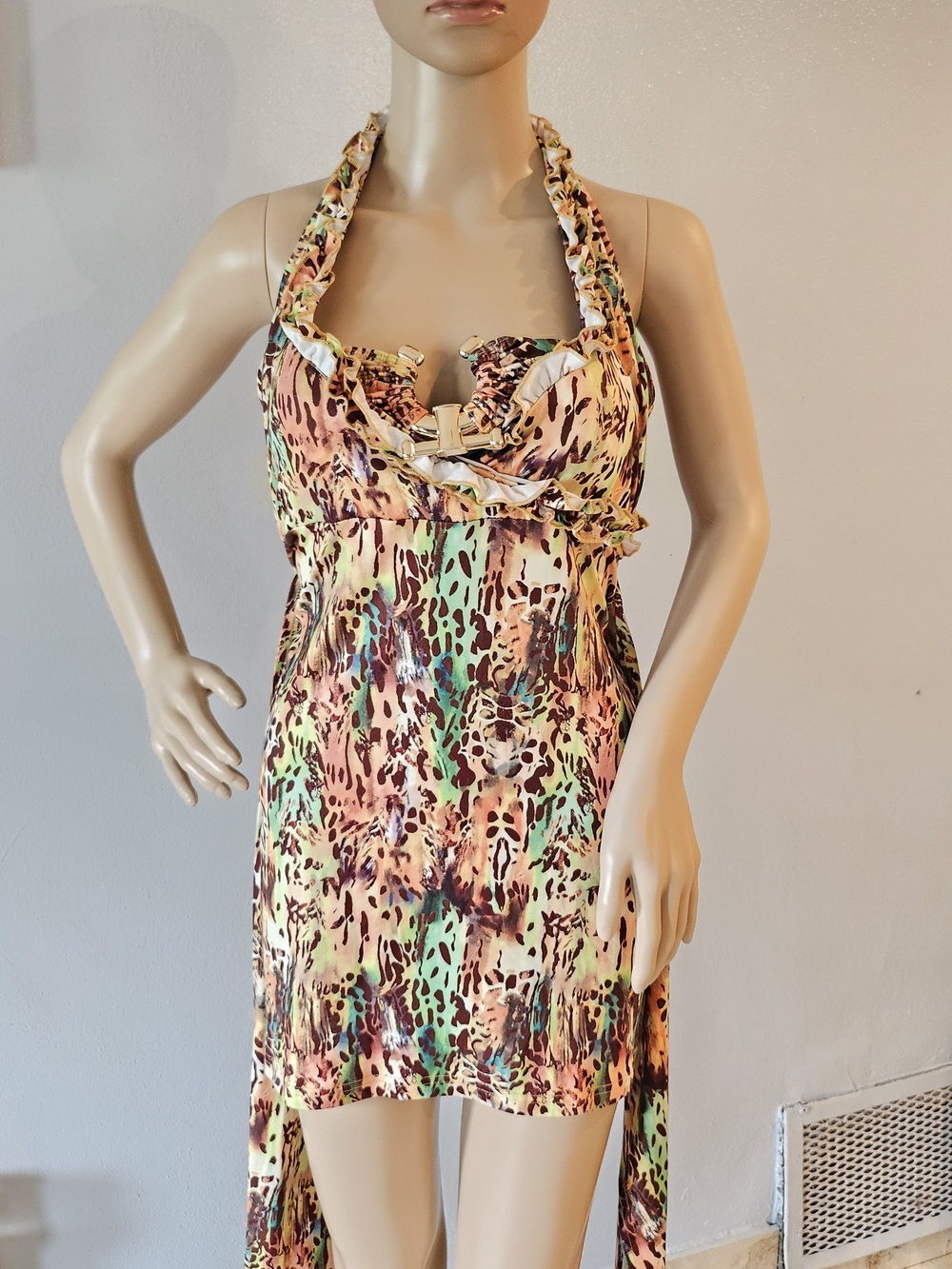 SHEIN Multicolor Halter High-Low Animal Print Dress